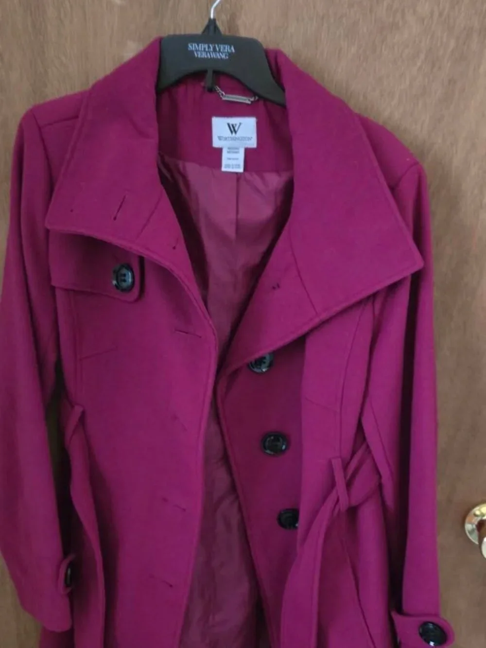 Women's size medium mid length wool coat with belt